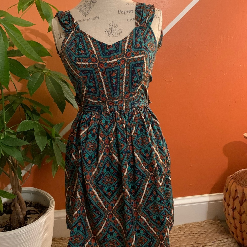 Boho Patterned Sundress with Tie in Back